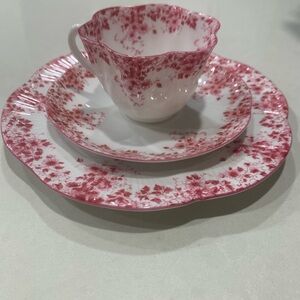 Shelley bone china Dainty Pink Floral Pink and White Tea Set vintage